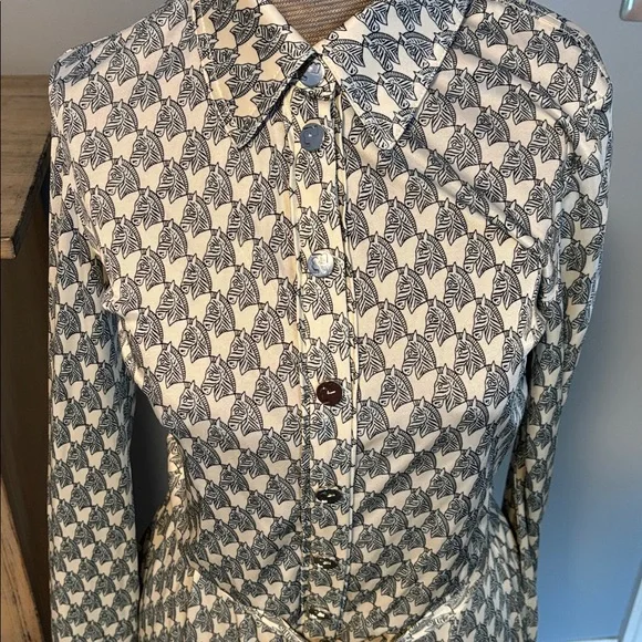 Tory Burch Blue Mini Zebra Printed Viscose & Silk Shirt Dress - Picture 2 of 15